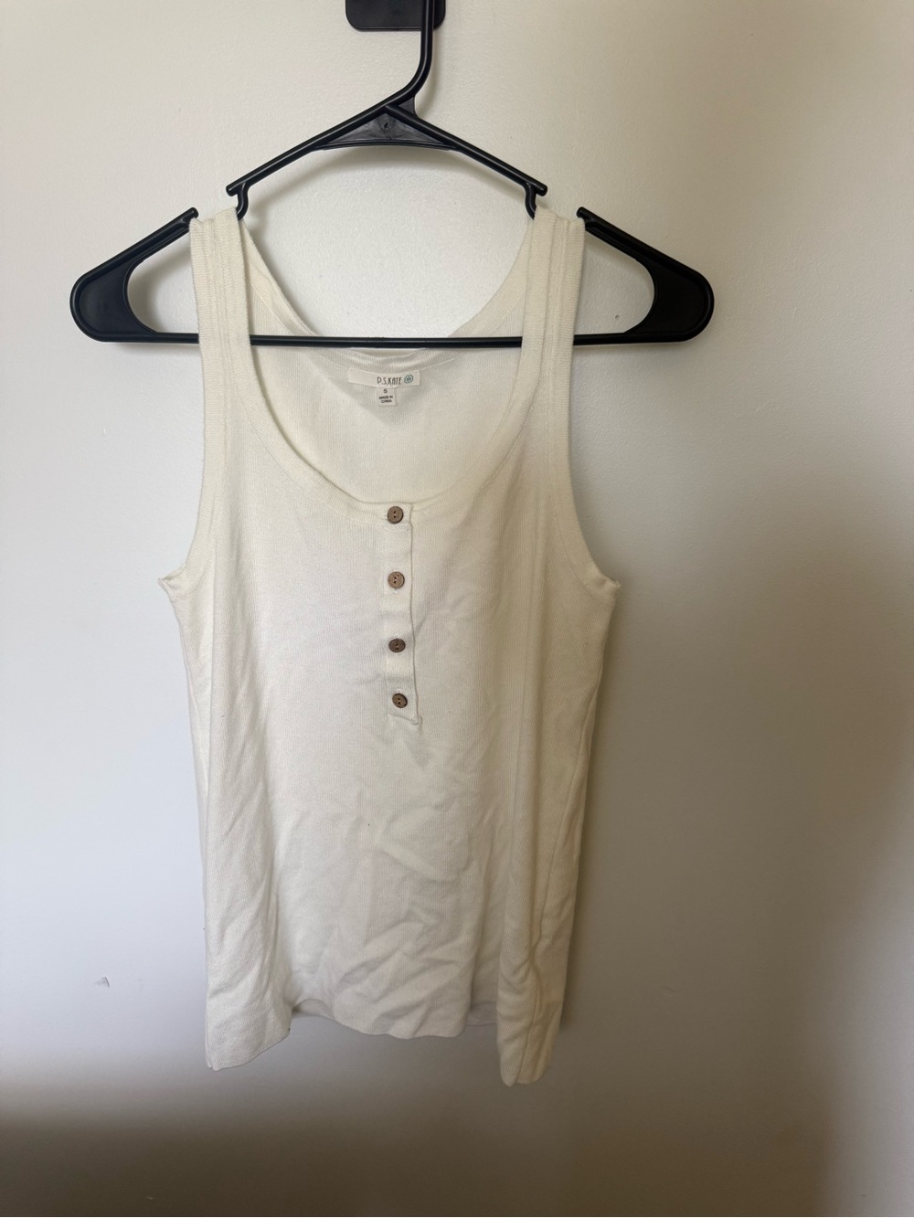 Casual Ribbed Tank Top with Button Front - Cream
